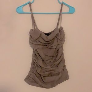 Express fitted tan tank with ruching and gold sparkle size small